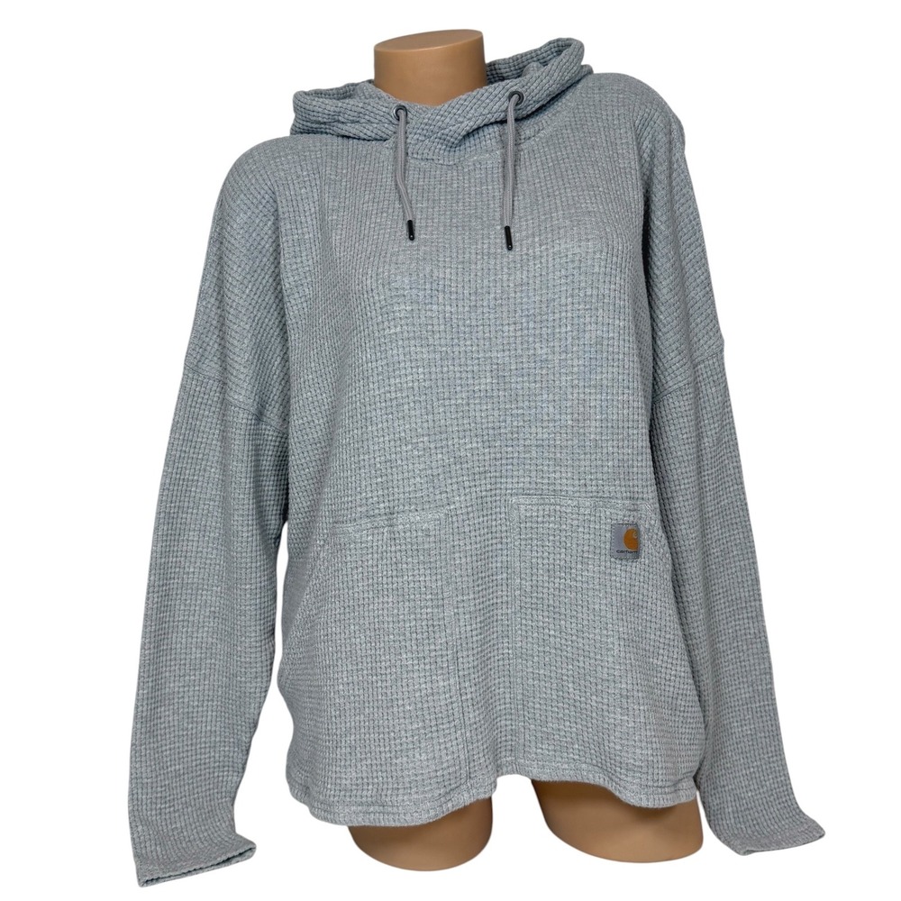 Carhartt Women's XL Gray Relaxed Fit Waffle Knit Thermal Hoodie Pockets